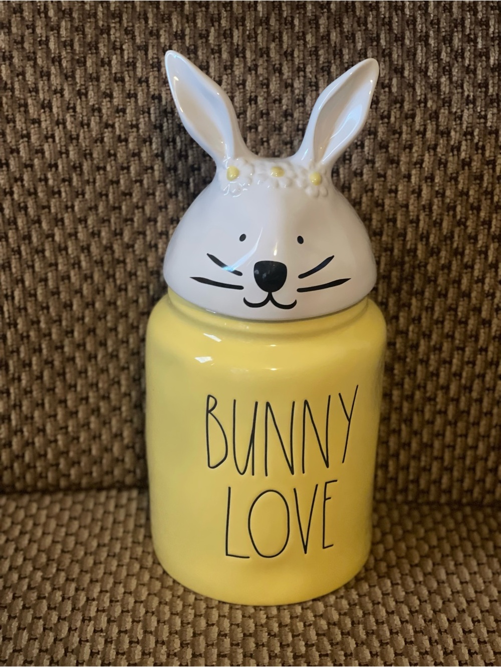 Rae Dunn Yellow and White Bunny Love Canister